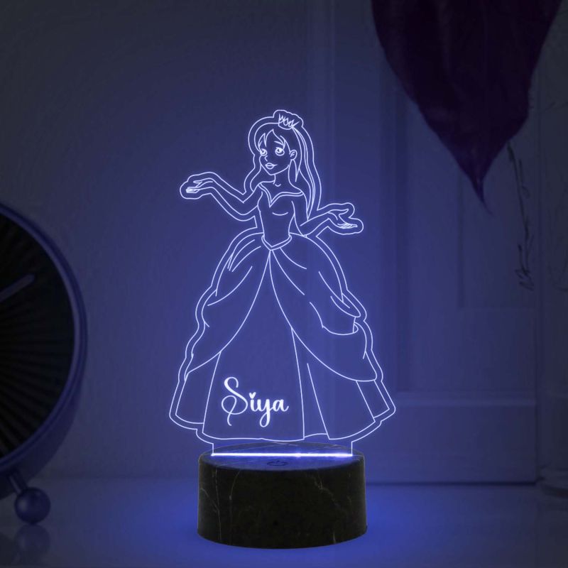 3D Illusion Princess Night Lamp with Multicolored Light Customized with Name Gift for Children Girls , Home décor